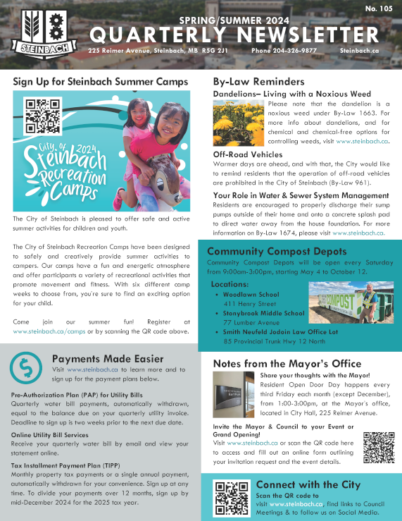 The first page of the Spring/Summer 2024 Quarterly Newsletter.