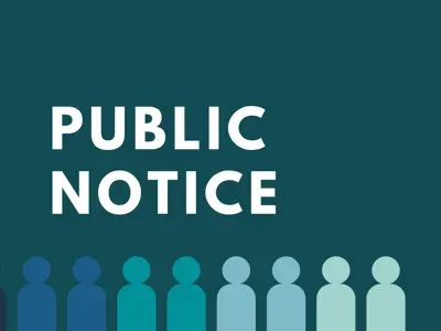 Graphic reads, "Public Notice," on a teal background with row of dark blue to light turquoise gradient person icons at the bottom.