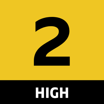 The number 2 on an amber background with the word "High" at the bottom of the image.