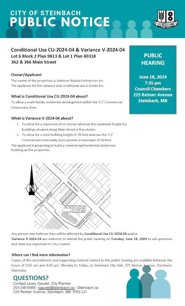 Page 1 of the Public Notice regarding Conditional Use CU-2024-04 & Variance V-2024-04.