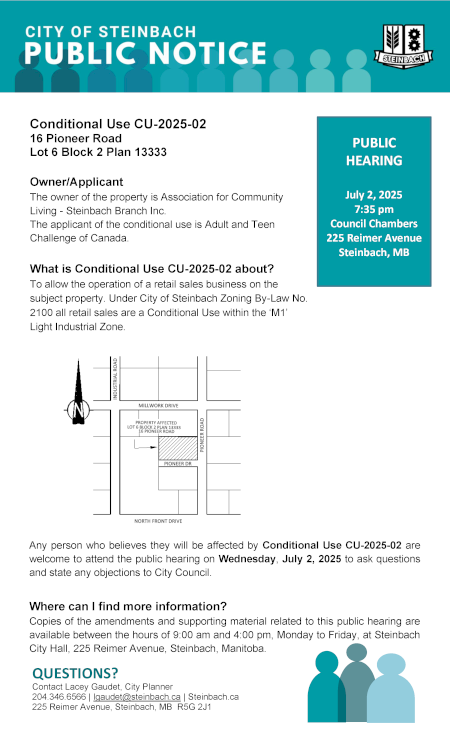 Page 1 of the Public Notice outlining Conditional Use CU-2025-02 (linked to file).