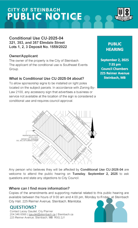Page 1 of the Public Notice outlining Conditional Use CU-2025-04 (linked to file).