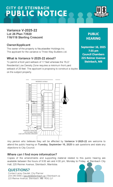 Page 1 of the Public Notice outlining Variance V-2025-22 (linked to file).