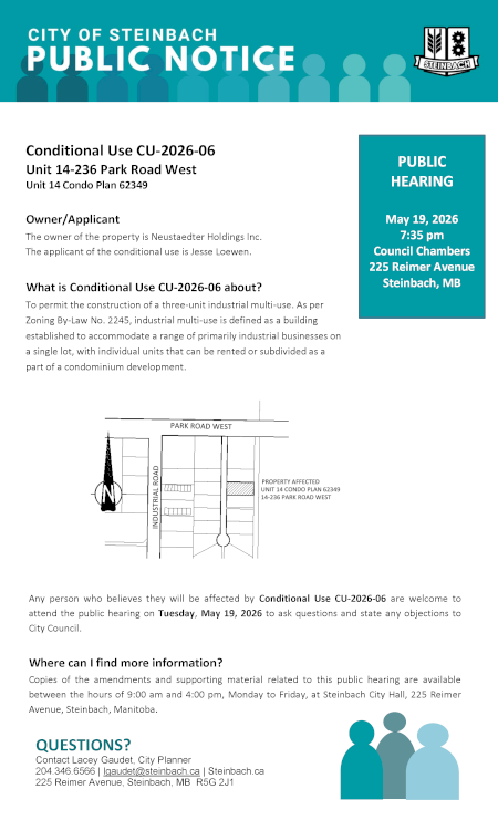 Page 1 of the Public Notice outlining Conditional Use CU-2026-06 (linked to file).