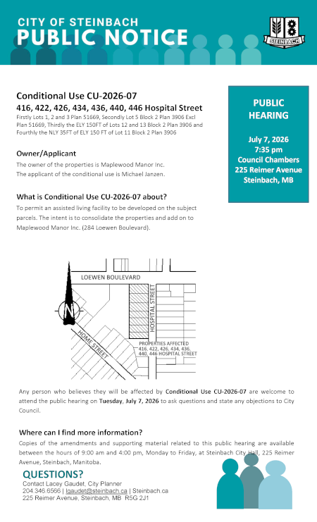 Page 1 of the Public Notice outlining Conditional Use CU-2026-07 (linked to file).