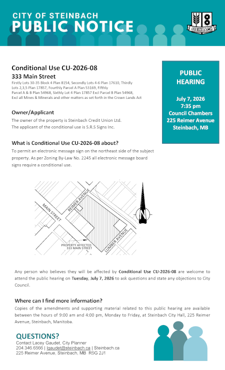 Page 1 of the Public Notice outlining Conditional Use CU-2026-08 (linked to file).