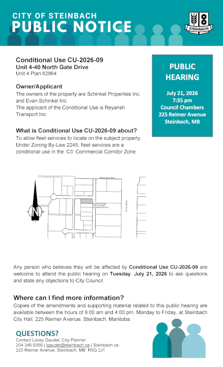 Page 1 of the Public Notice outlining Conditional Use CU-2026-09 (linked to file).