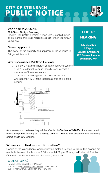 Page 1 of the Public Notice outlining Variance V-2026-14 (linked to file).