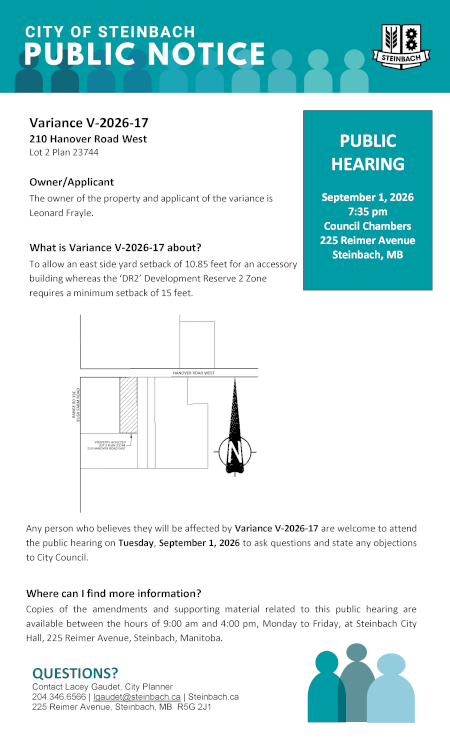 Page 1 of the Public Notice outlining Variance V-2026-17 (linked to file).